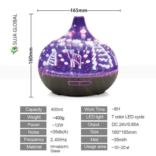 3D Ultrasonic Aroma Diffuser 7 LED Color Option - Image 4